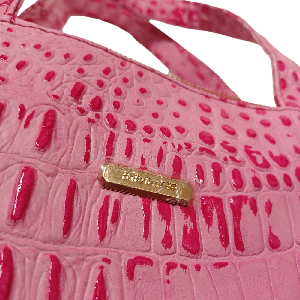 NEW BABYLISS PRO Pink Hot Pink Faux Reptile Print Tote Bag Zipper Top Purse - Picture 4 of 13